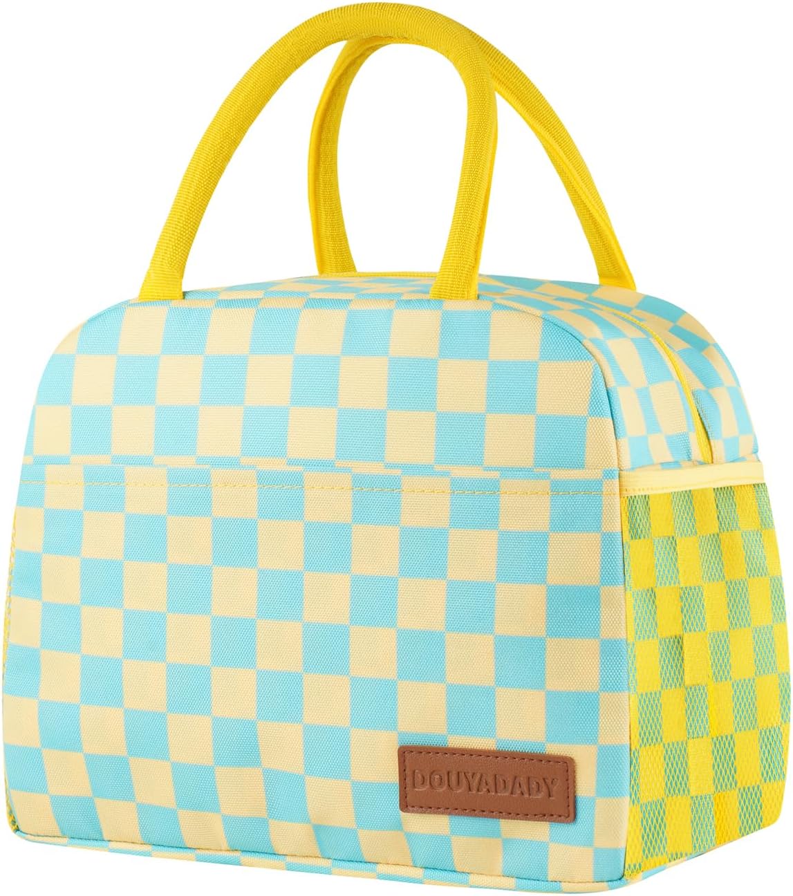 Lunch Bag Women/Men Lunch Box Women/Men (Yellow+Blue Checkerboard) | Spacious Lightweight Waterproof Sturdy Durable Great Value For Office Work School Picnic Travel