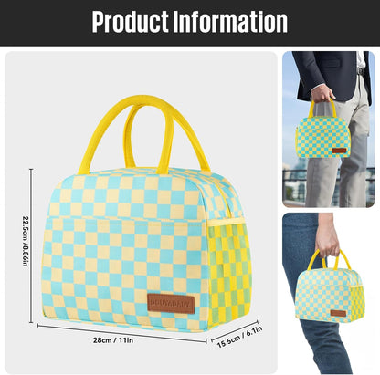 Lunch Bag Women/Men Lunch Box Women/Men (Yellow+Blue Checkerboard) | Spacious Lightweight Waterproof Sturdy Durable Great Value For Office Work School Picnic Travel