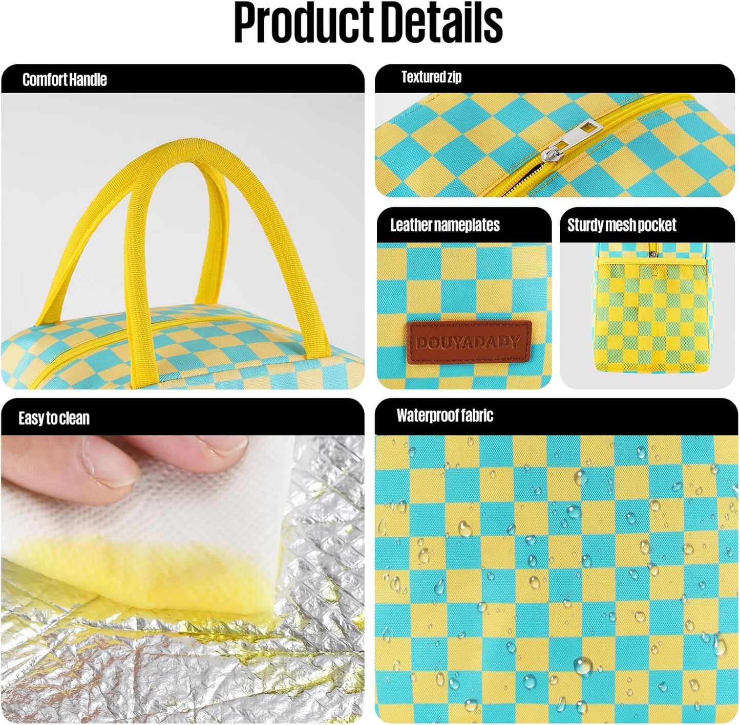 Lunch Bag Women/Men Lunch Box Women/Men (Yellow+Blue Checkerboard) | Spacious Lightweight Waterproof Sturdy Durable Great Value For Office Work School Picnic Travel