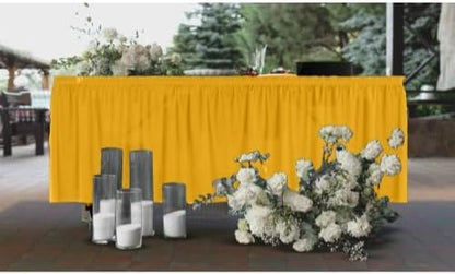 Yellow Table Skirt 6 Pack - Disposable Plastic Table Skirts for Rectangle Tables 6ft 8ft & Round Tables - 29in x 14ft Self-Adhesive Strip - Birthday Wedding Gender Reveal Decor