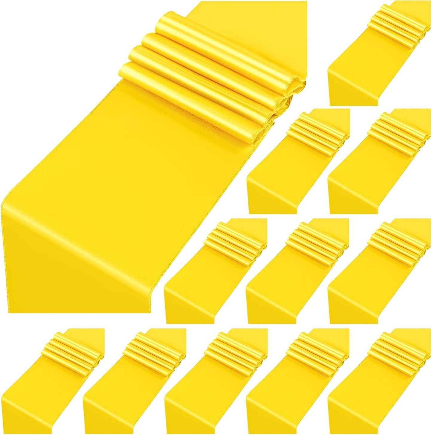12 Pack Yellow Satin Table Runner 12 x 108 inch Long Premium Smooth Table Runner for Wedding, Banquets, Birthday, Party, Graduation, Engagements,Table Runners fit Rectangle and Round Table