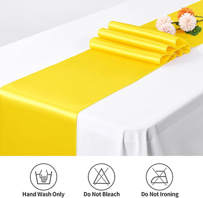 12 Pack Yellow Satin Table Runner 12 x 108 inch Long Premium Smooth Table Runner for Wedding, Banquets, Birthday, Party, Graduation, Engagements,Table Runners fit Rectangle and Round Table