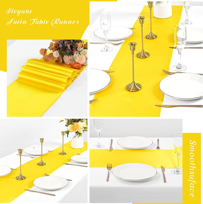 12 Pack Yellow Satin Table Runner 12 x 108 inch Long Premium Smooth Table Runner for Wedding, Banquets, Birthday, Party, Graduation, Engagements,Table Runners fit Rectangle and Round Table