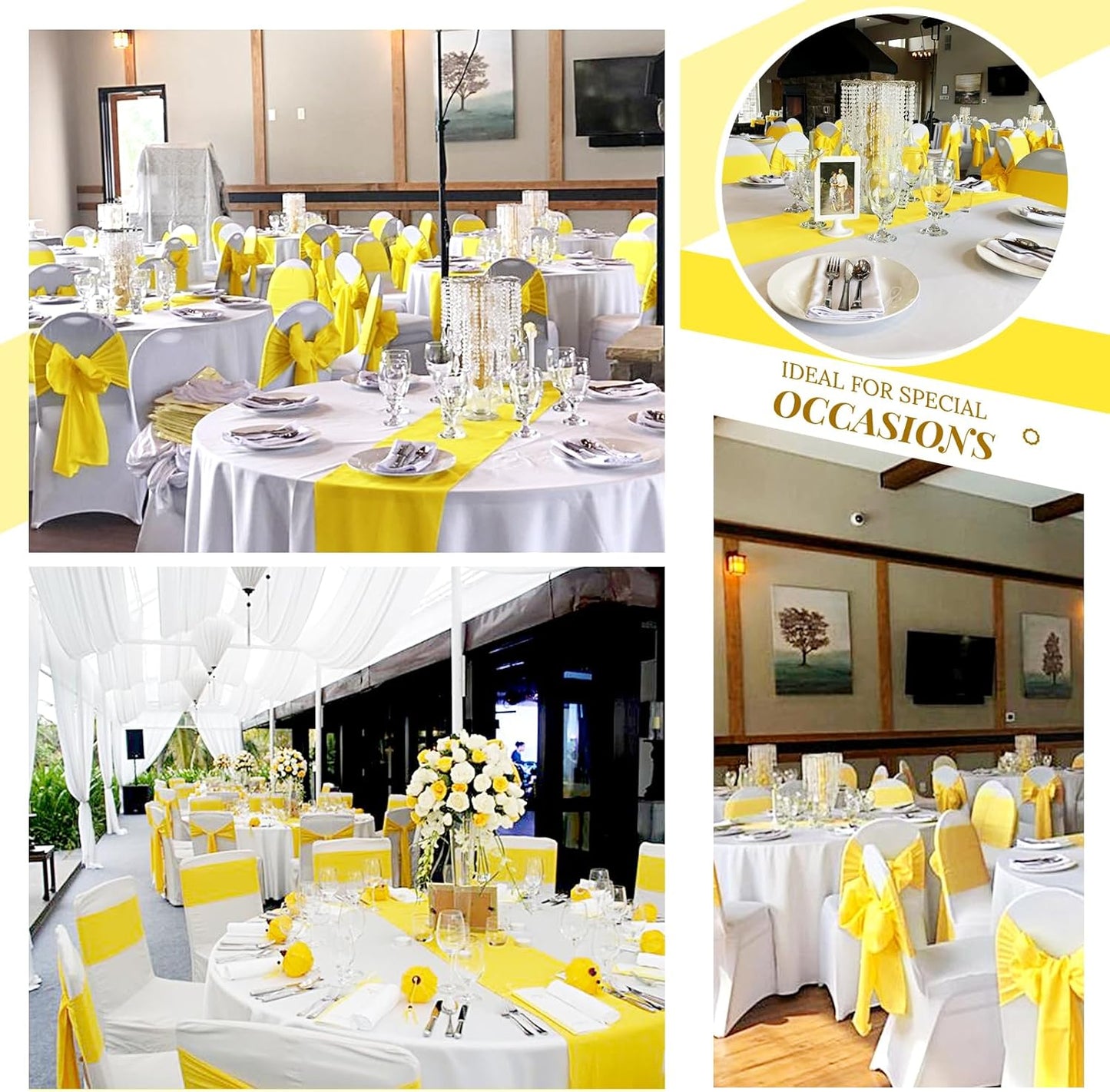 12 Pack Yellow Satin Table Runner 12 x 108 inch Long Premium Smooth Table Runner for Wedding, Banquets, Birthday, Party, Graduation, Engagements,Table Runners fit Rectangle and Round Table