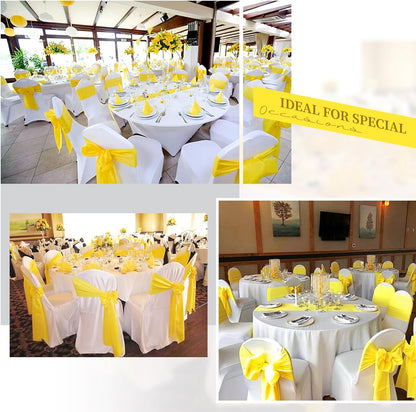 12 Pack Yellow Satin Table Runner 12 x 108 inch Long Premium Smooth Table Runner for Wedding, Banquets, Birthday, Party, Graduation, Engagements,Table Runners fit Rectangle and Round Table