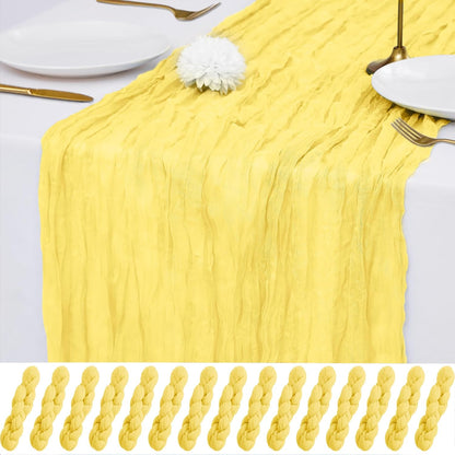 15Pack Light Yellow Cheesecloth Table Runner 17 x 108 inch Yellow Table Runner Boho Gauze Cheese Cloth Table Runner Semi Sheer Table Runner for Wedding Bridal Baby Shower Farmhouse Party Home Decor