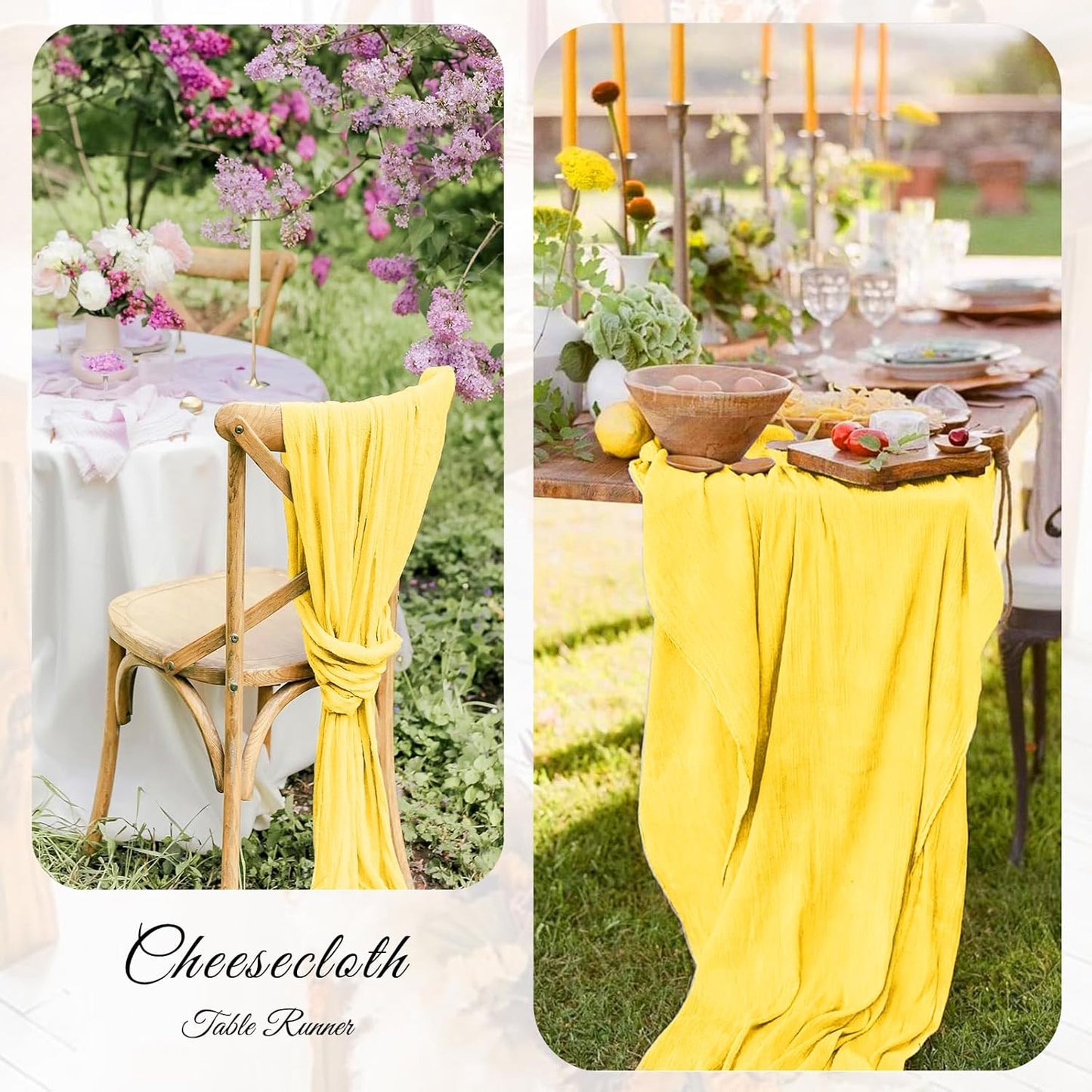 15Pack Light Yellow Cheesecloth Table Runner 17 x 108 inch Yellow Table Runner Boho Gauze Cheese Cloth Table Runner Semi Sheer Table Runner for Wedding Bridal Baby Shower Farmhouse Party Home Decor