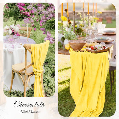 15Pack Light Yellow Cheesecloth Table Runner 17 x 108 inch Yellow Table Runner Boho Gauze Cheese Cloth Table Runner Semi Sheer Table Runner for Wedding Bridal Baby Shower Farmhouse Party Home Decor