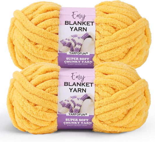 2 Pack Chunky Chenille Yarn for Crocheting Hand Knitting,Soft Thick Bulky Chunky Fluffy Plush Velvet Crochet Blanket Yarn for Crocheting Baby Blankets/DIY Crafts/Home Decor 2 * 100g(Golden Yellow)