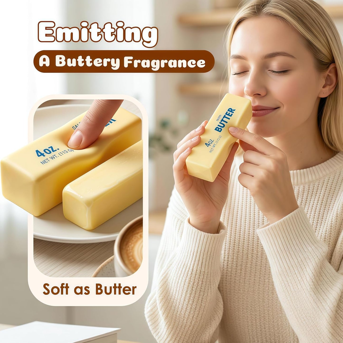 Butter Squishy Toys, Slow Rising Squishy Butter Stick Like Squishy Dumplings, Squeeze Toys for Anxiety Relief Party Favors (3 Pcs, Yellow)
