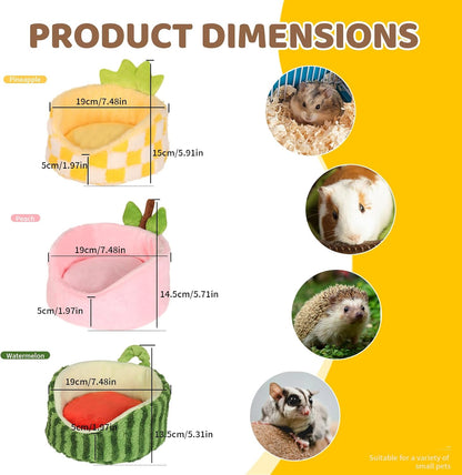 Hamster Hideout Guinea Pig Bed with Detachable Cushion Warm Thick Soft Pad 2 in 1 Guinea Pig Hideout Rat Hideout Small Pet Beds for Chinchilla, Rat, Mouse House, Sugar Glider (Yellow pineapple)