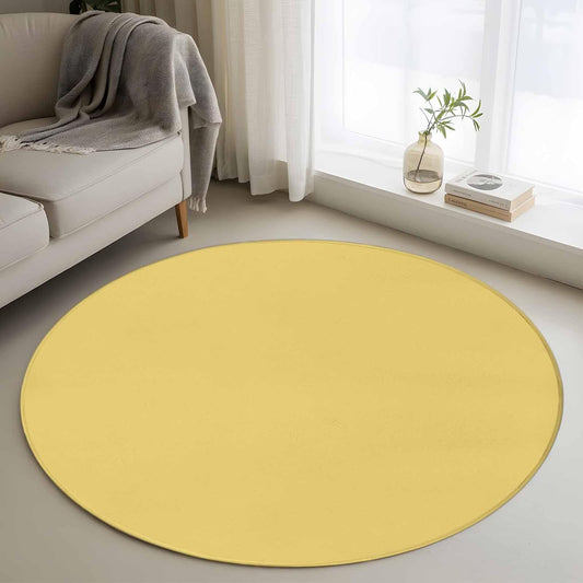 Round Rugs 3.3ft, Light Yellow Non Slip Washable Rug Runner, Minimalist Modern Solid Color Yellow Low Pile Indoor Floor Carpet Mat Bathroom Rugs for Living Room, Bedroom, Kids Room