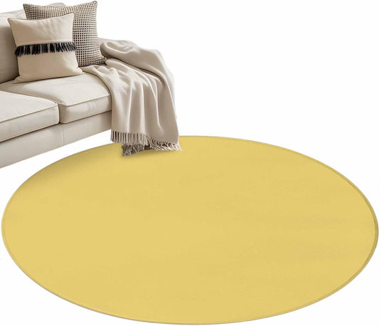 Round Rugs 3.3ft, Light Yellow Non Slip Washable Rug Runner, Minimalist Modern Solid Color Yellow Low Pile Indoor Floor Carpet Mat Bathroom Rugs for Living Room, Bedroom, Kids Room