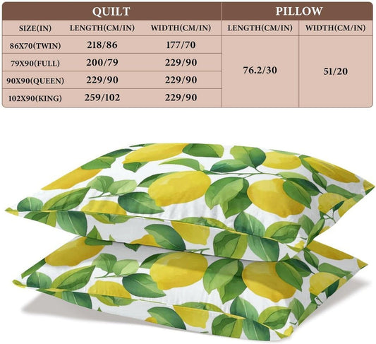 Comforter Cover Set Twin Size, Green Leaves Yellow Lemons 3-Piece Bedding Set for Boys Girls Teens Modern Soft Microfiber Bedroom Set Room Decor, 1 Duvet Cover + 2 Pillowcases