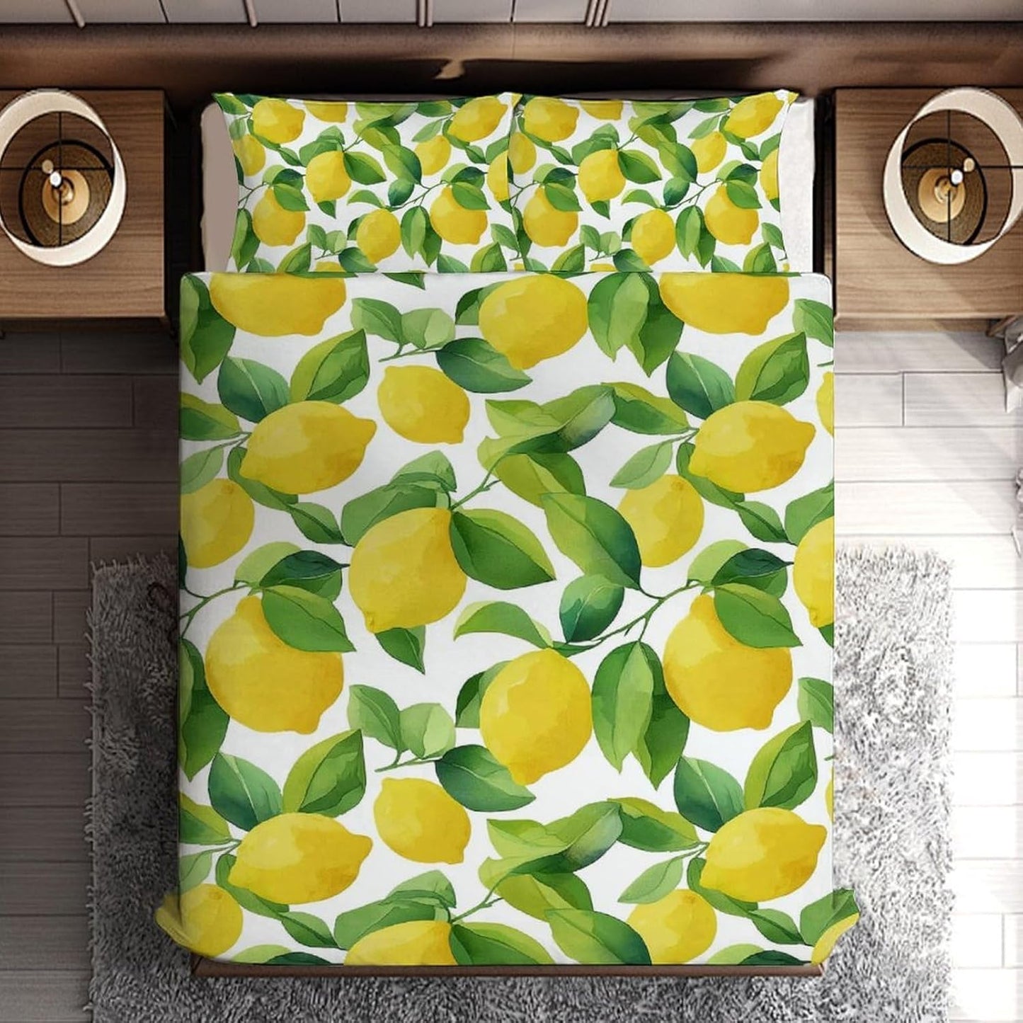 Comforter Cover Set Twin Size, Green Leaves Yellow Lemons 3-Piece Bedding Set for Boys Girls Teens Modern Soft Microfiber Bedroom Set Room Decor, 1 Duvet Cover + 2 Pillowcases