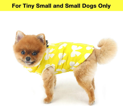 SMALLLEE_LUCKY_STORE Dog Coat with D-Ring for Small Dogs, Yellow, XS | Bow Print, Water-resistant Shell, Padded Warmth, Zip-up Fit, Winter Walks, Chihuahua, Yorkie, Small Dog Harness Jacket
