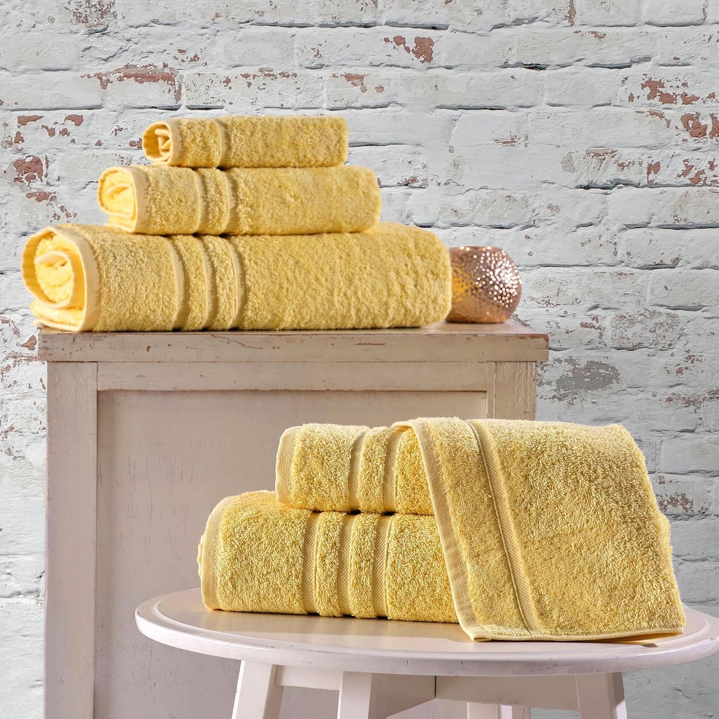 Washcloth Linen Set Premium Original Turkish Cotton, Hotel Quality for Maximum Softness & Absorbency for Face, Hand, Kitchen & Cleaning (Yellow, Washcloth Set)