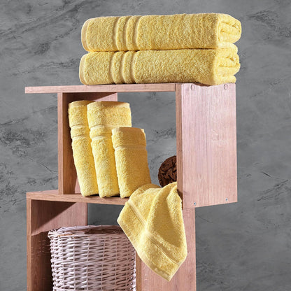 Washcloth Linen Set Premium Original Turkish Cotton, Hotel Quality for Maximum Softness & Absorbency for Face, Hand, Kitchen & Cleaning (Yellow, Washcloth Set)