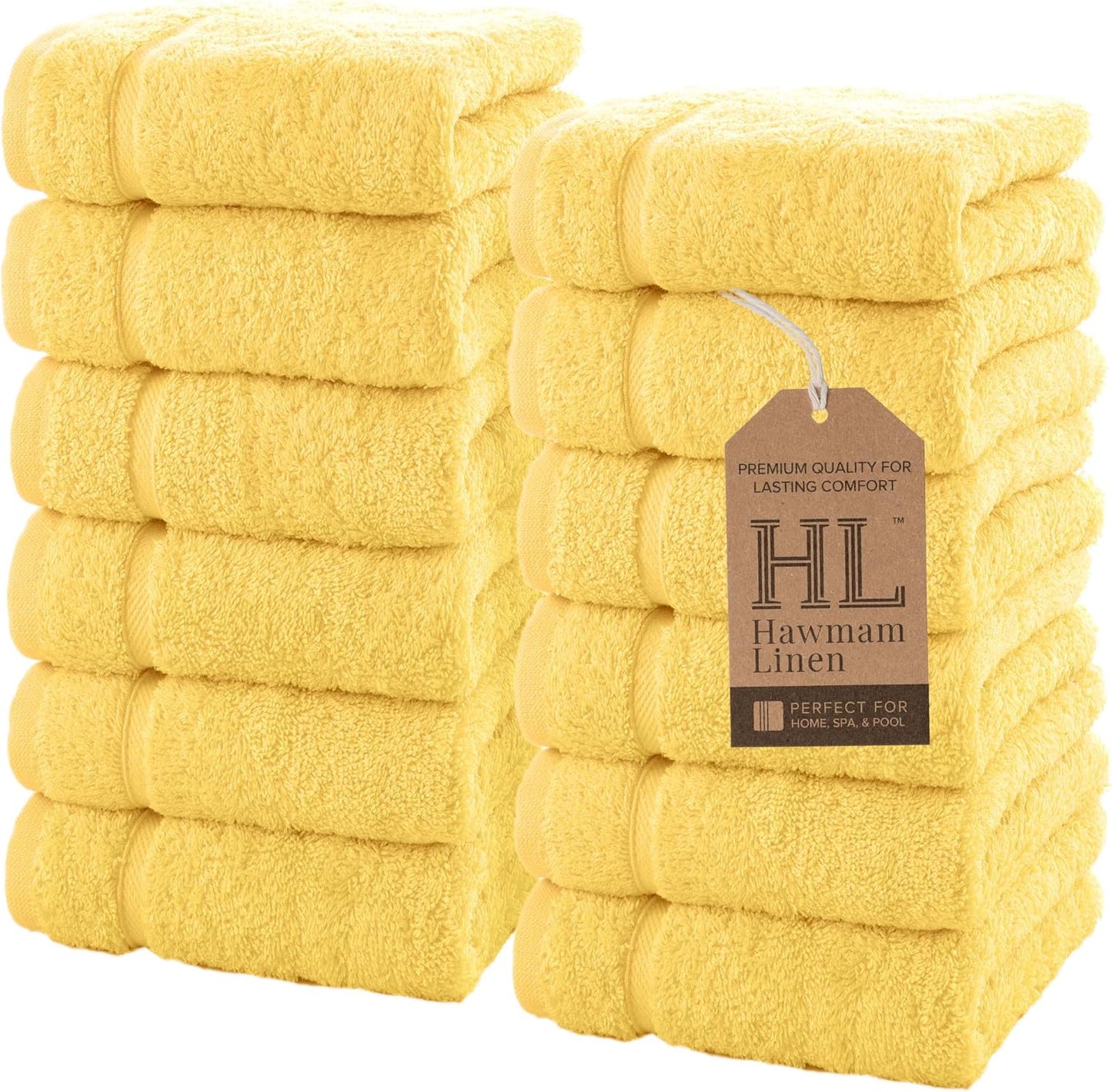Washcloth Linen Set Premium Original Turkish Cotton, Hotel Quality for Maximum Softness & Absorbency for Face, Hand, Kitchen & Cleaning (Yellow, Washcloth Set)