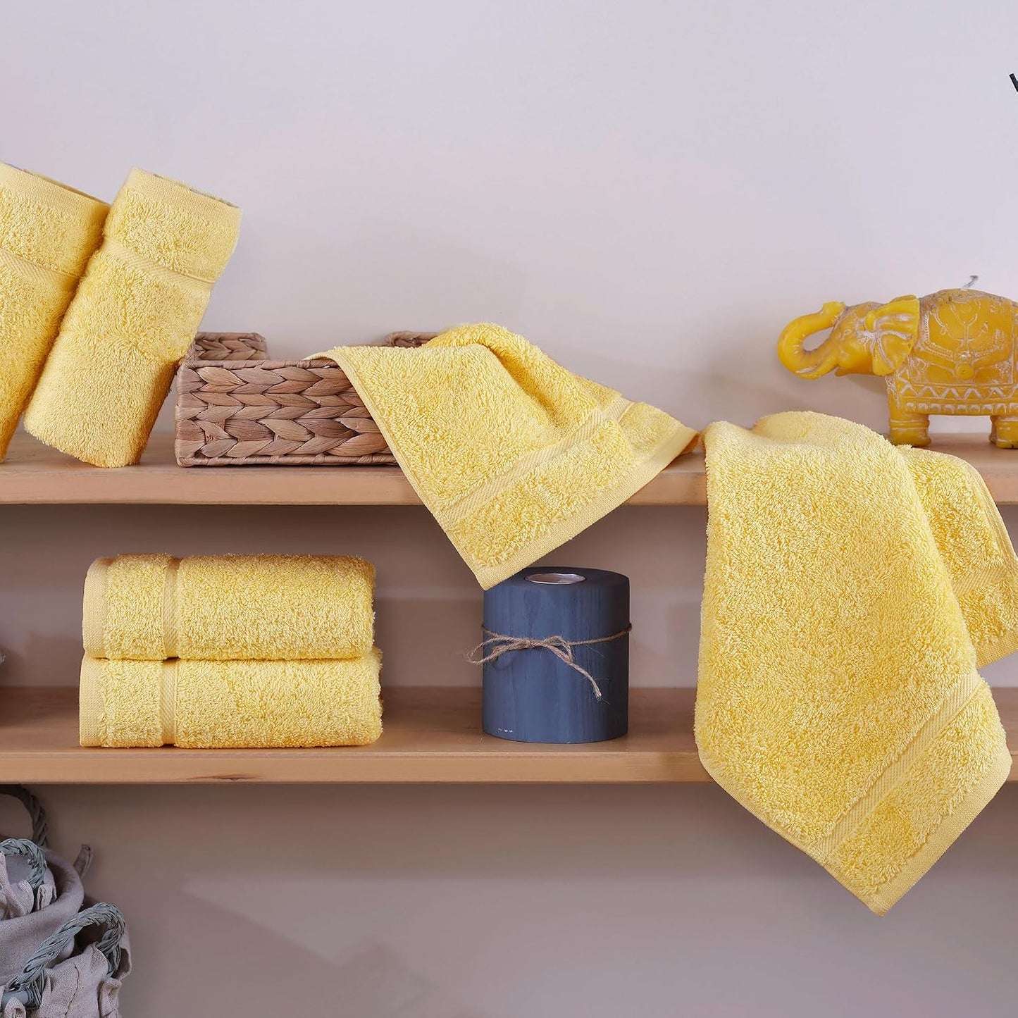 Washcloth Linen Set Premium Original Turkish Cotton, Hotel Quality for Maximum Softness & Absorbency for Face, Hand, Kitchen & Cleaning (Yellow, Washcloth Set)