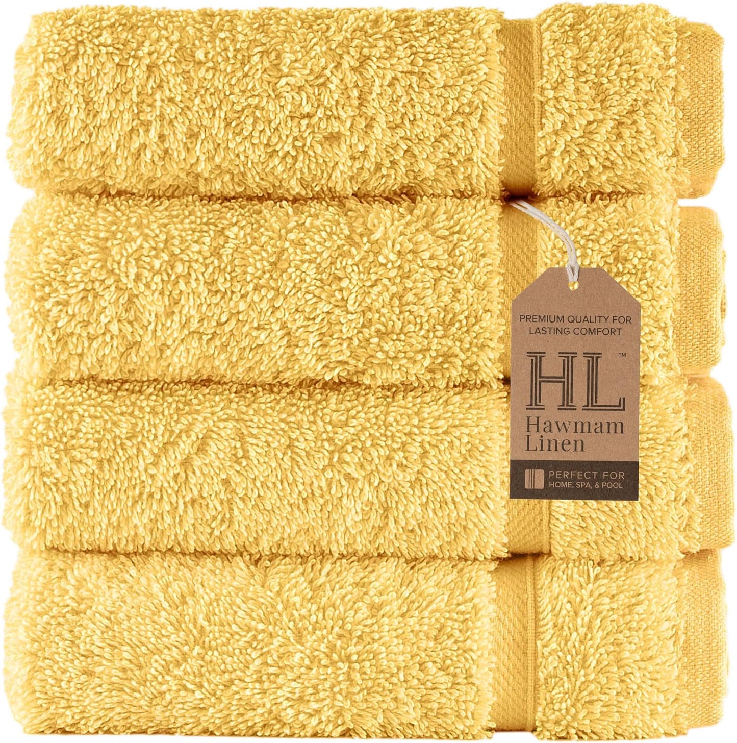 Washcloth Linen Set Premium Original Turkish Cotton, Hotel Quality for Maximum Softness & Absorbency for Face, Hand, Kitchen & Cleaning (Yellow, Washcloth Set)