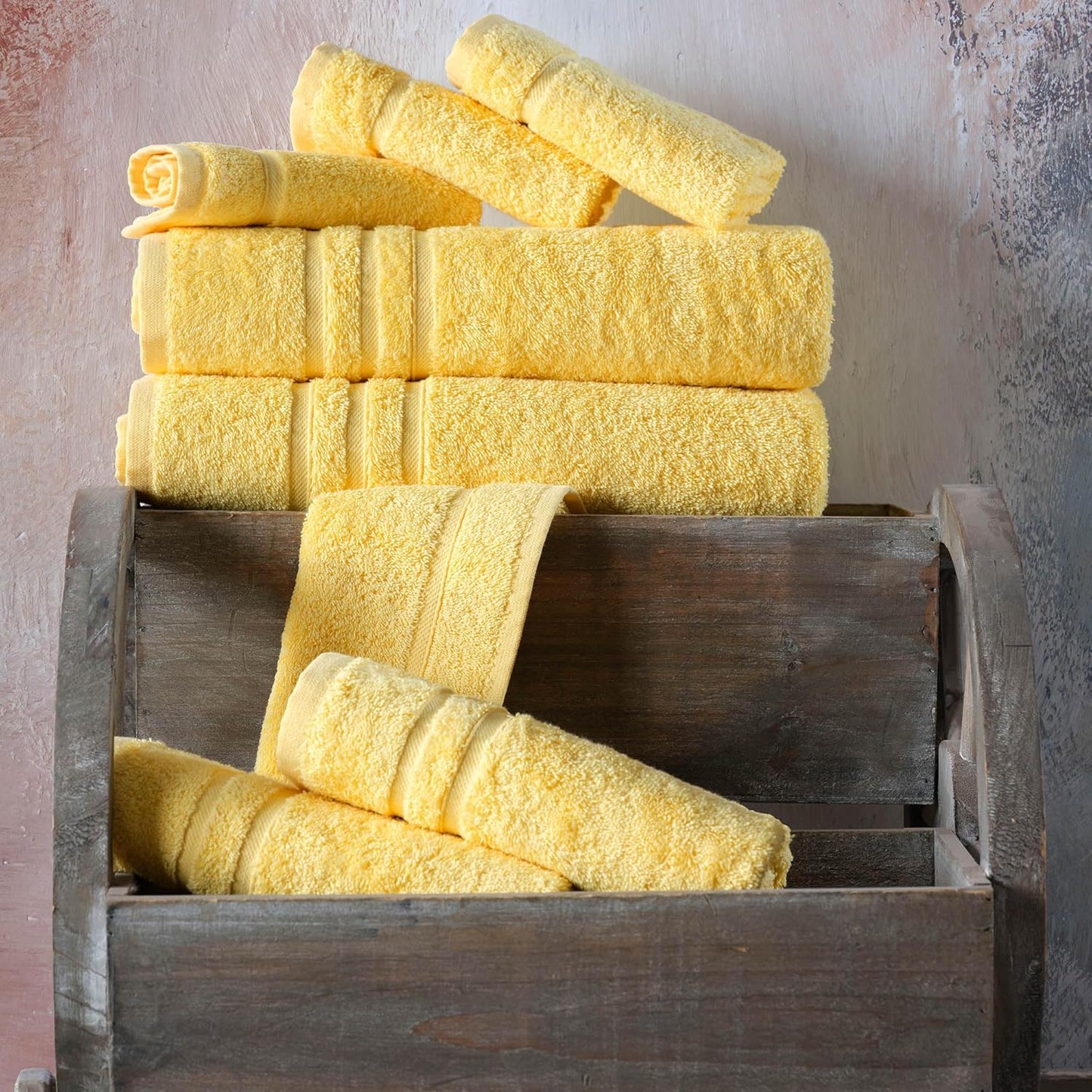 Washcloth Linen Set Premium Original Turkish Cotton, Hotel Quality for Maximum Softness & Absorbency for Face, Hand, Kitchen & Cleaning (Yellow, Washcloth Set)