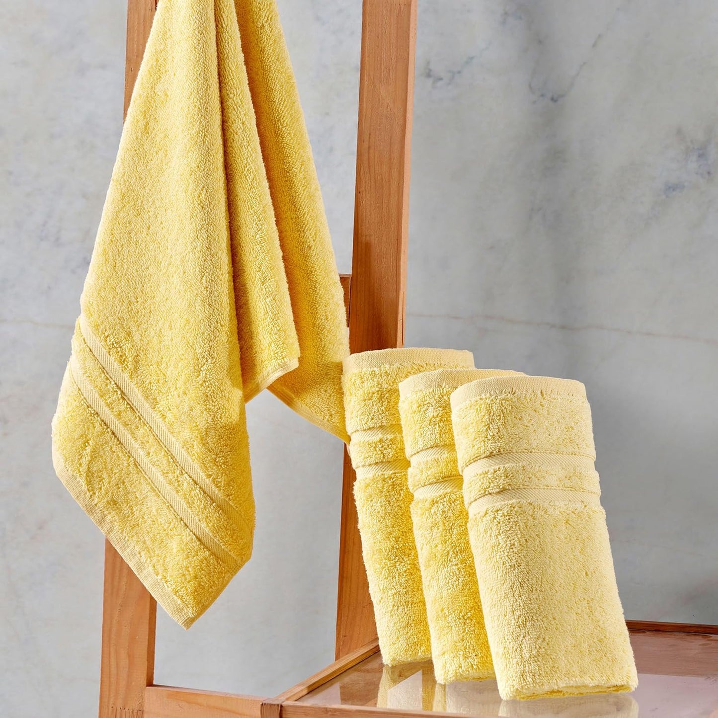 Washcloth Linen Set Premium Original Turkish Cotton, Hotel Quality for Maximum Softness & Absorbency for Face, Hand, Kitchen & Cleaning (Yellow, Washcloth Set)