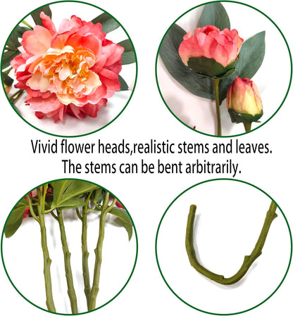 Yellow Peonies Artificial Flowers,4 Pcs Fake Silk Peonies with Stems Real Look,Peony Bush for Home Decor (4, Yellow)