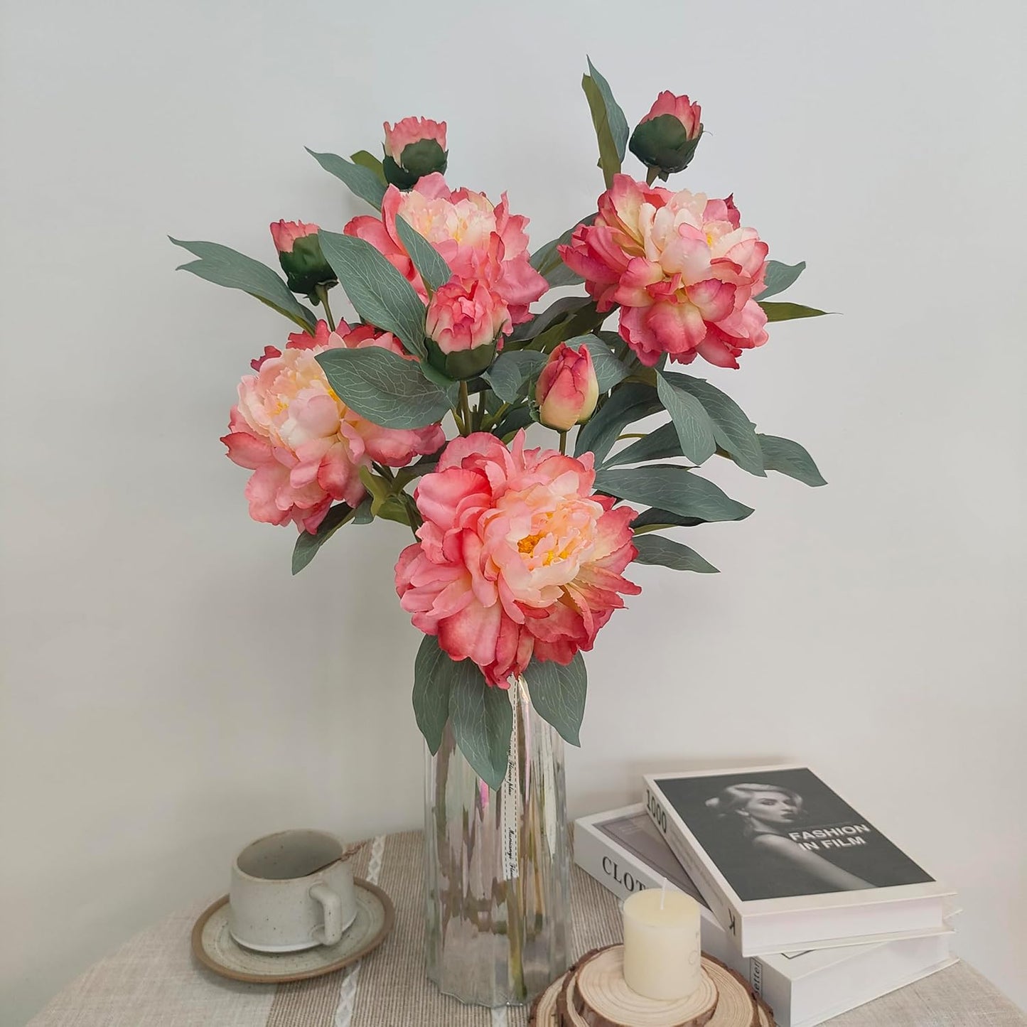 Yellow Peonies Artificial Flowers,4 Pcs Fake Silk Peonies with Stems Real Look,Peony Bush for Home Decor (4, Yellow)