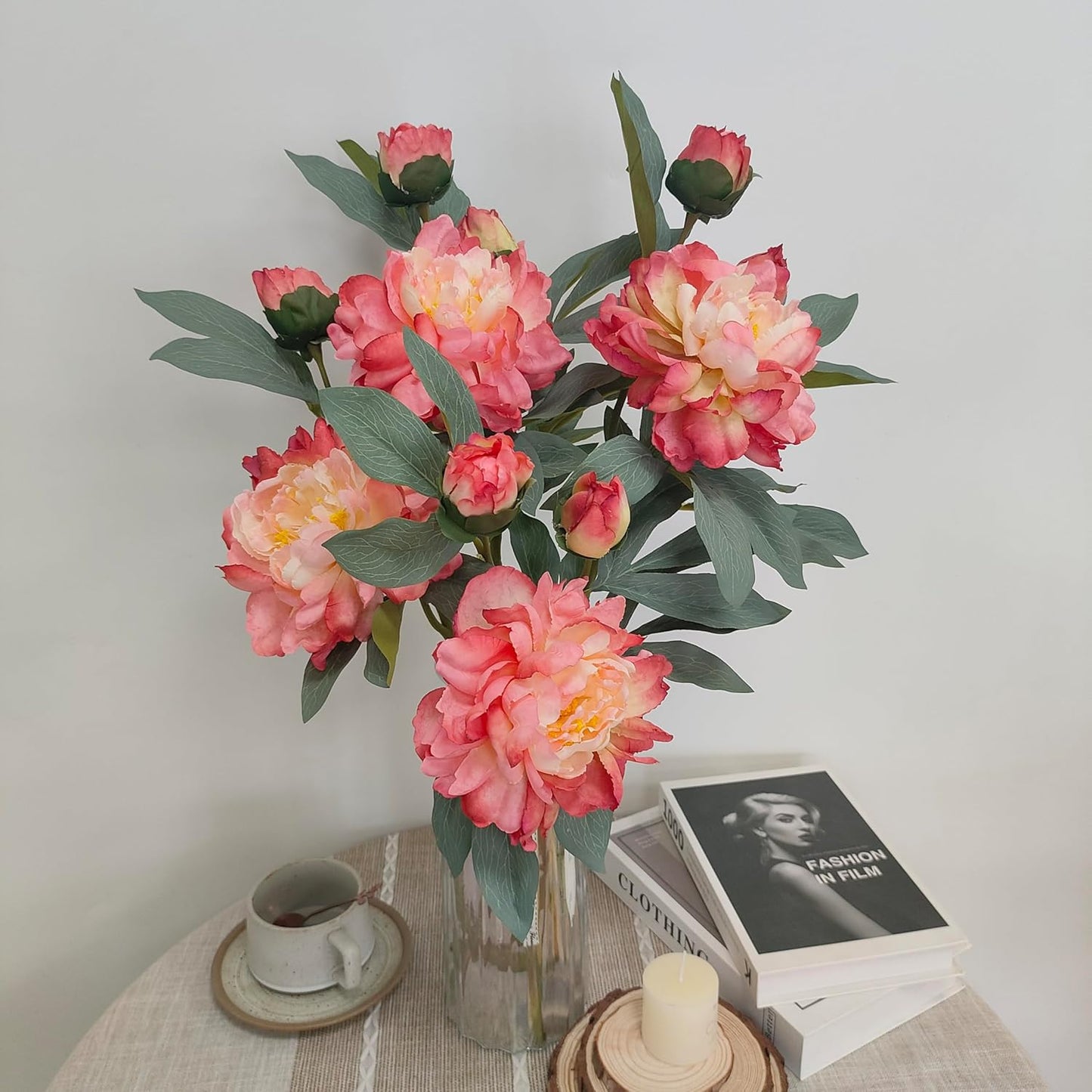 Yellow Peonies Artificial Flowers,4 Pcs Fake Silk Peonies with Stems Real Look,Peony Bush for Home Decor (4, Yellow)