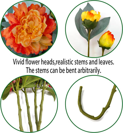 Yellow Peonies Artificial Flowers,4 Pcs Fake Silk Peonies with Stems Real Look,Peony Bush for Home Decor (4, Yellow)