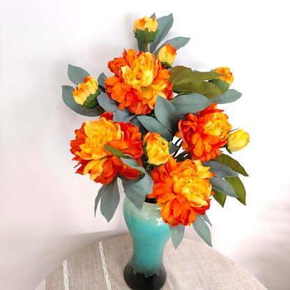 Yellow Peonies Artificial Flowers,4 Pcs Fake Silk Peonies with Stems Real Look,Peony Bush for Home Decor (4, Yellow)