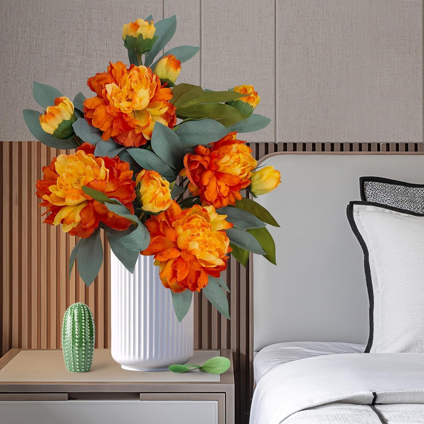 Yellow Peonies Artificial Flowers,4 Pcs Fake Silk Peonies with Stems Real Look,Peony Bush for Home Decor (4, Yellow)