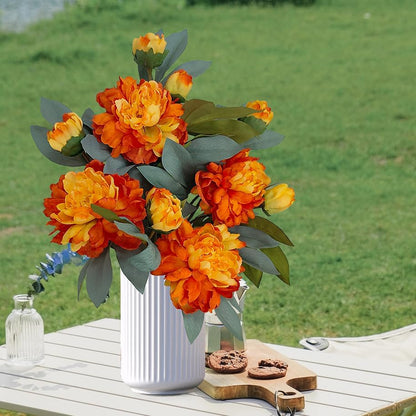 Yellow Peonies Artificial Flowers,4 Pcs Fake Silk Peonies with Stems Real Look,Peony Bush for Home Decor (4, Yellow)