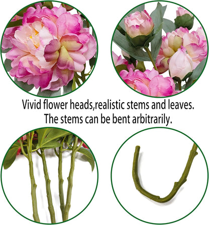 Yellow Peonies Artificial Flowers,4 Pcs Fake Silk Peonies with Stems Real Look,Peony Bush for Home Decor (4, Yellow)