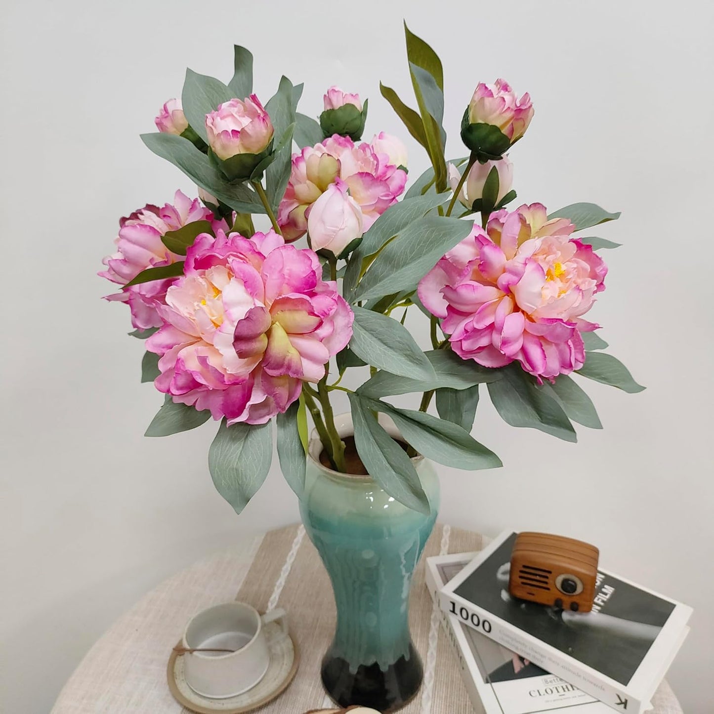 Yellow Peonies Artificial Flowers,4 Pcs Fake Silk Peonies with Stems Real Look,Peony Bush for Home Decor (4, Yellow)