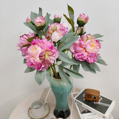 Yellow Peonies Artificial Flowers,4 Pcs Fake Silk Peonies with Stems Real Look,Peony Bush for Home Decor (4, Yellow)