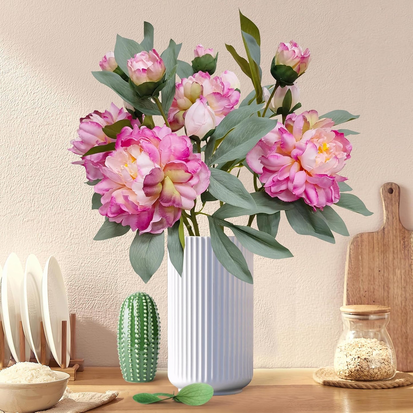 Yellow Peonies Artificial Flowers,4 Pcs Fake Silk Peonies with Stems Real Look,Peony Bush for Home Decor (4, Yellow)