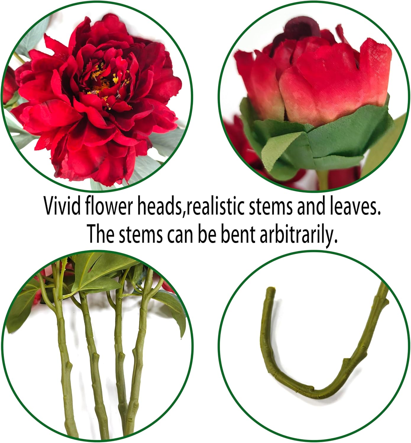 Yellow Peonies Artificial Flowers,4 Pcs Fake Silk Peonies with Stems Real Look,Peony Bush for Home Decor (4, Yellow)