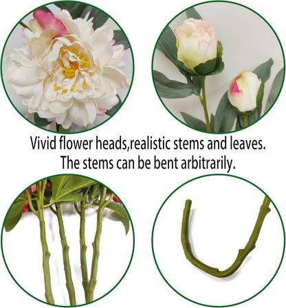 Yellow Peonies Artificial Flowers,4 Pcs Fake Silk Peonies with Stems Real Look,Peony Bush for Home Decor (4, Yellow)
