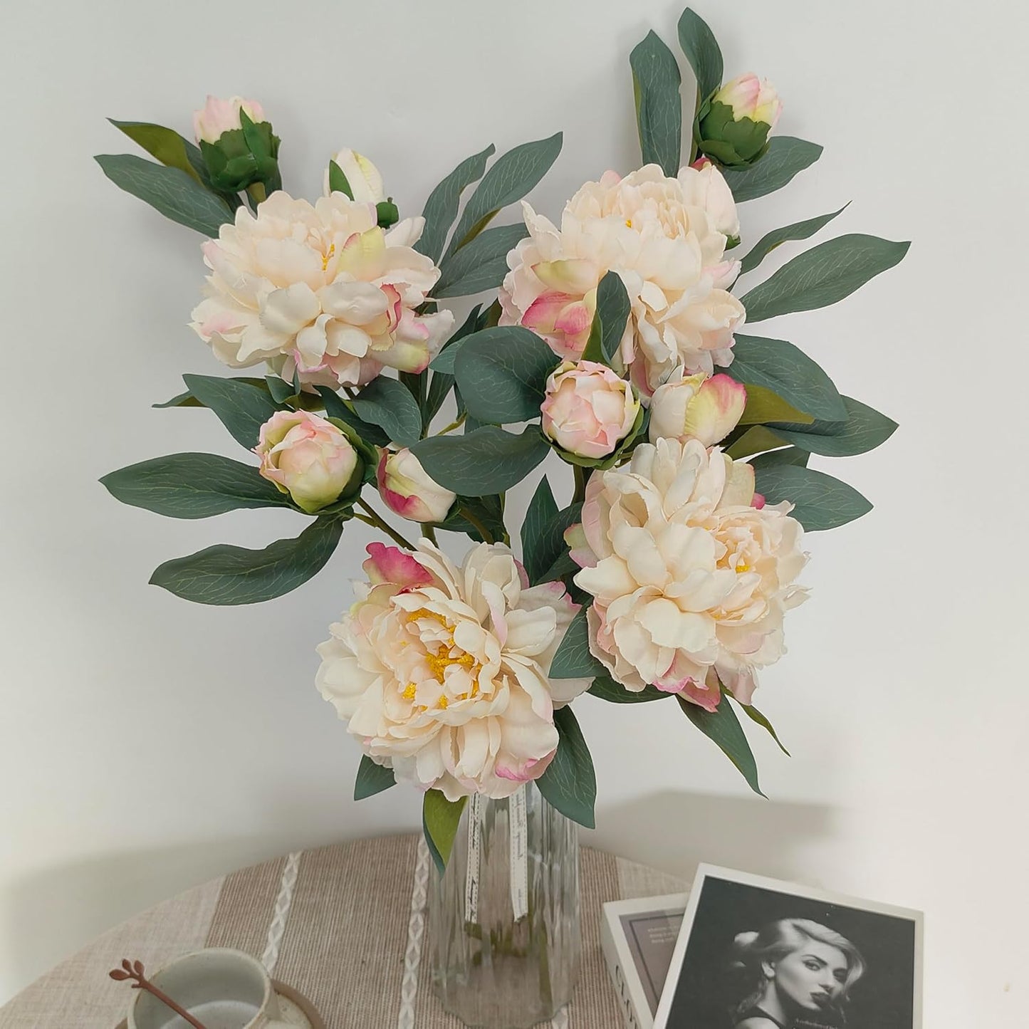 Yellow Peonies Artificial Flowers,4 Pcs Fake Silk Peonies with Stems Real Look,Peony Bush for Home Decor (4, Yellow)