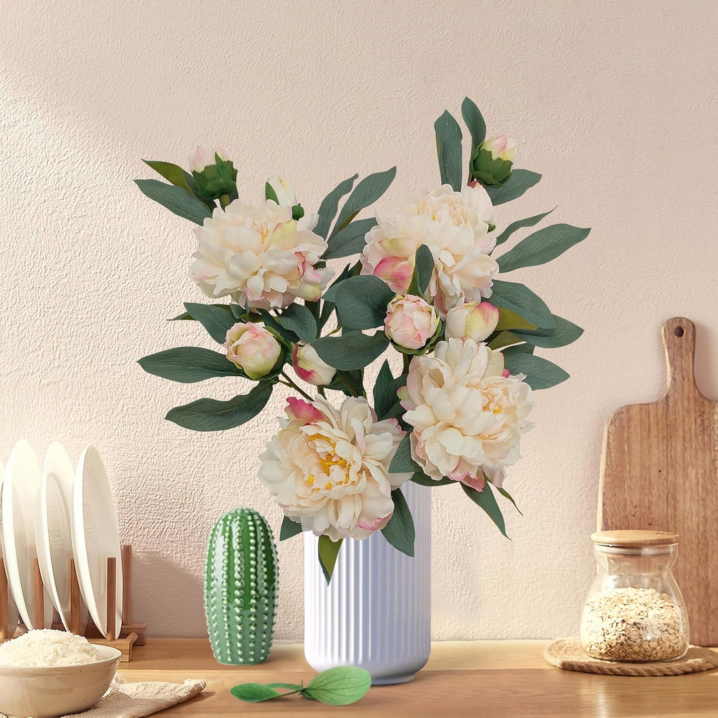 Yellow Peonies Artificial Flowers,4 Pcs Fake Silk Peonies with Stems Real Look,Peony Bush for Home Decor (4, Yellow)