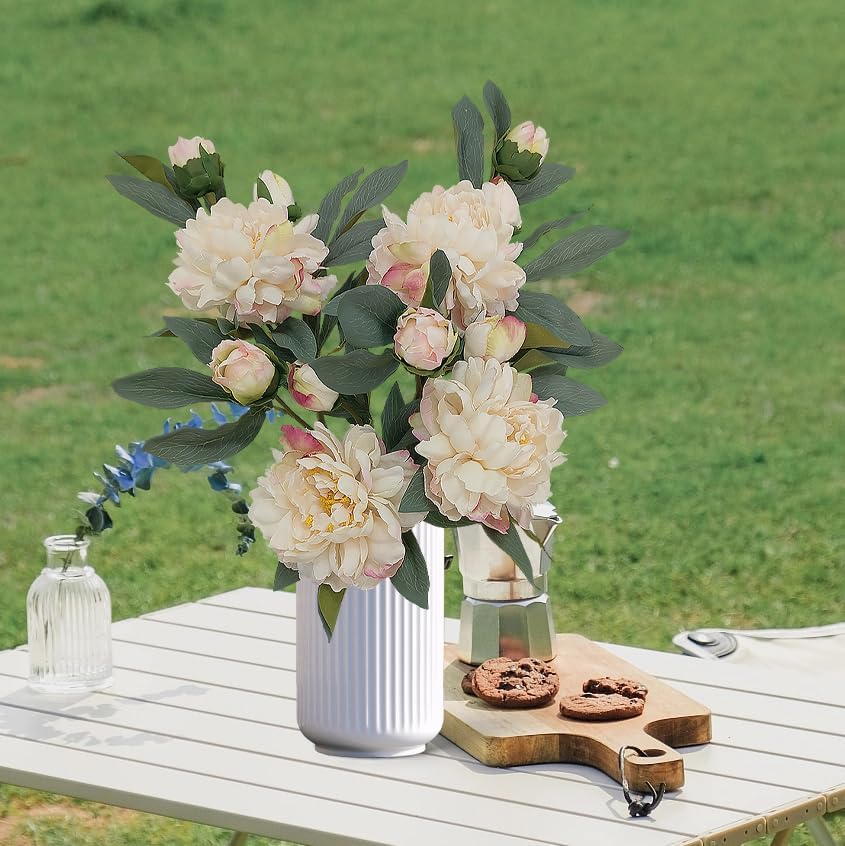 Yellow Peonies Artificial Flowers,4 Pcs Fake Silk Peonies with Stems Real Look,Peony Bush for Home Decor (4, Yellow)
