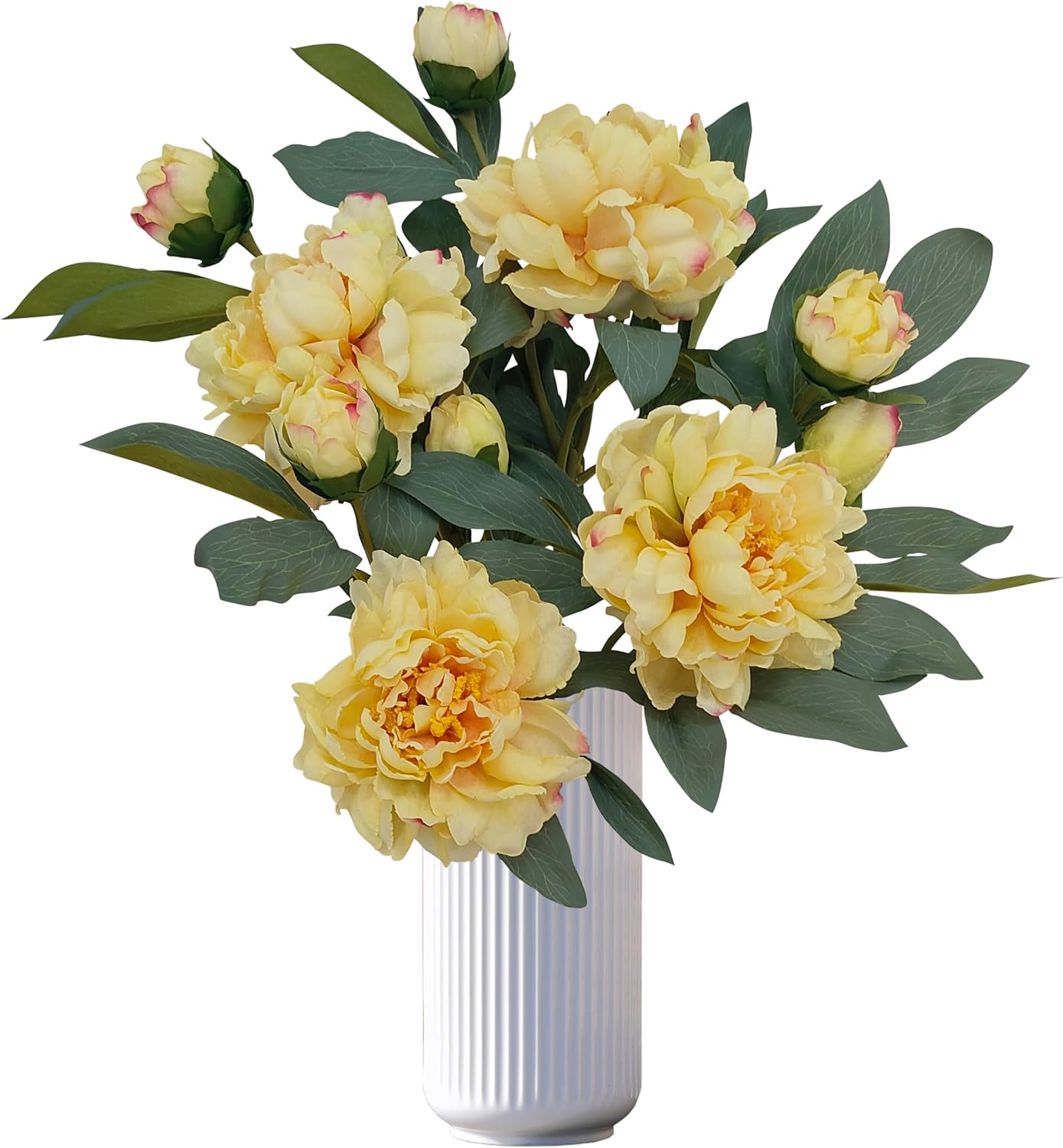 Yellow Peonies Artificial Flowers,4 Pcs Fake Silk Peonies with Stems Real Look,Peony Bush for Home Decor (4, Yellow)
