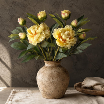 Yellow Peonies Artificial Flowers,4 Pcs Fake Silk Peonies with Stems Real Look,Peony Bush for Home Decor (4, Yellow)