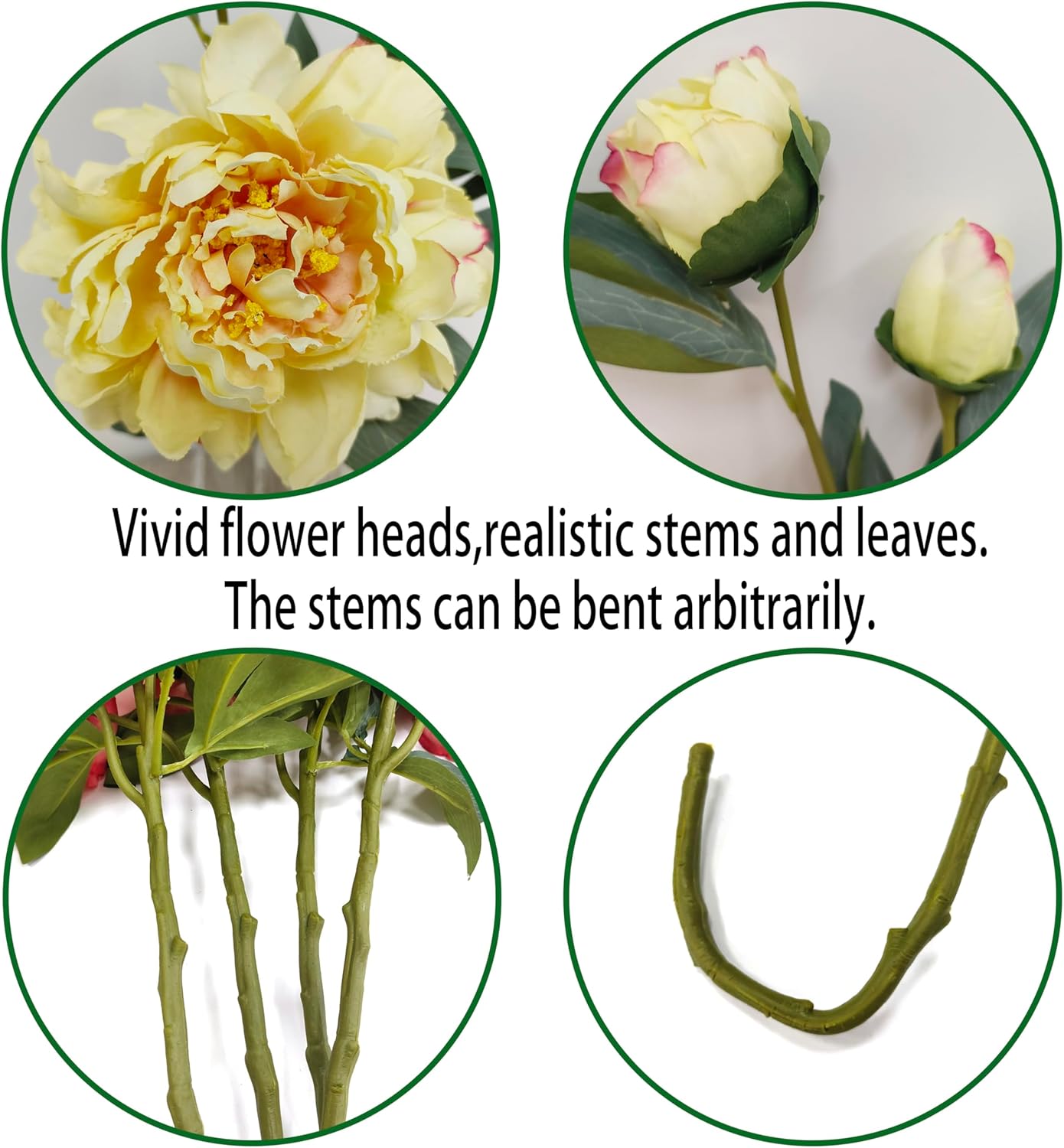 Yellow Peonies Artificial Flowers,4 Pcs Fake Silk Peonies with Stems Real Look,Peony Bush for Home Decor (4, Yellow)