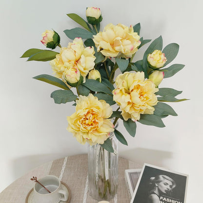 Yellow Peonies Artificial Flowers,4 Pcs Fake Silk Peonies with Stems Real Look,Peony Bush for Home Decor (4, Yellow)
