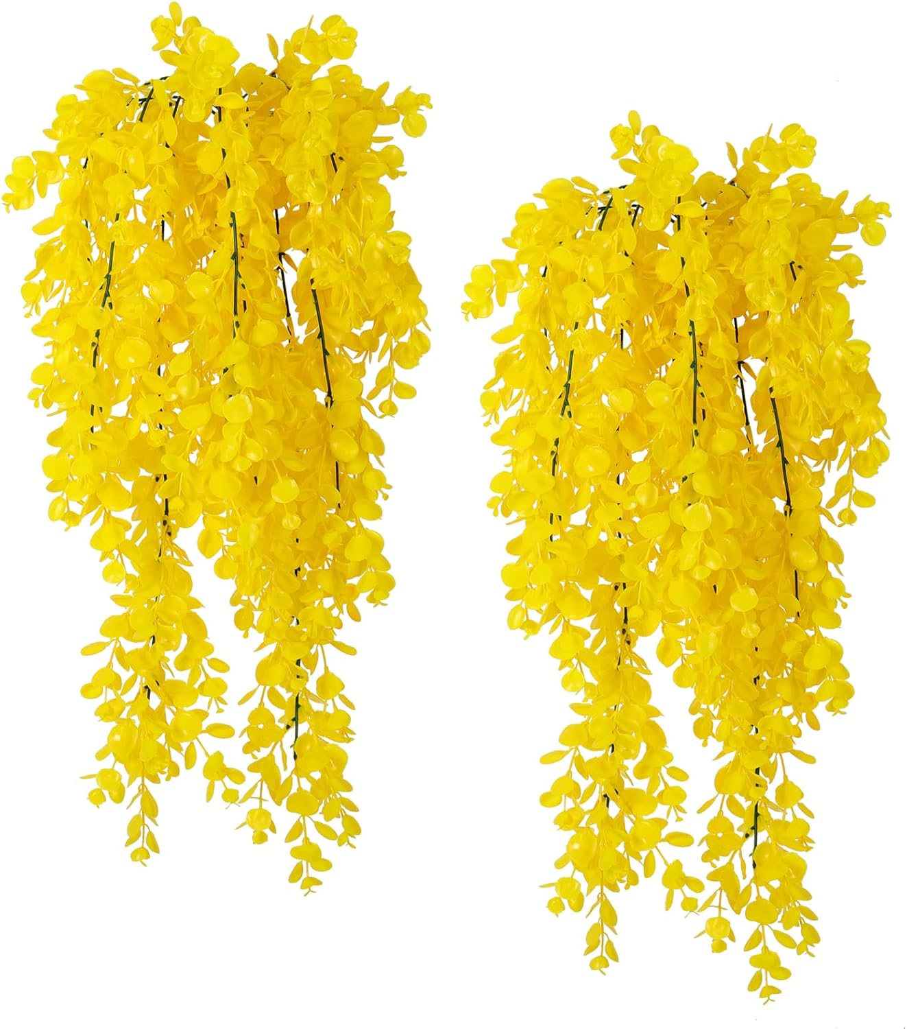 4Pcs 29.9 Inches Fake Hanging Eucalyptus Plants for Indoor Outdoor | UV Resistant Plastic Yellow Artificial Greenery for Home, Garden, Farmhouse, Front Porch, Wedding Arch, Patio, Classroom