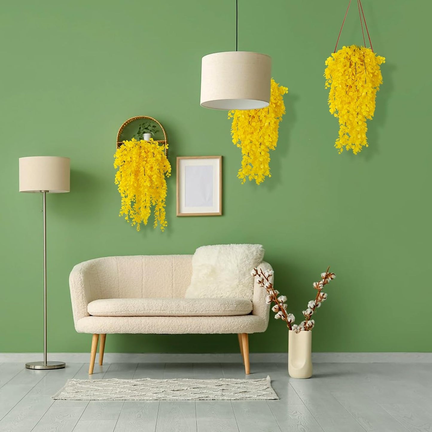 4Pcs 29.9 Inches Fake Hanging Eucalyptus Plants for Indoor Outdoor | UV Resistant Plastic Yellow Artificial Greenery for Home, Garden, Farmhouse, Front Porch, Wedding Arch, Patio, Classroom