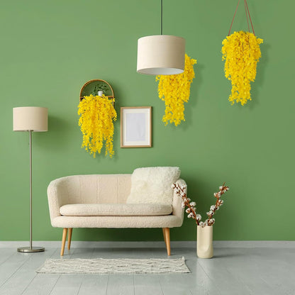 4Pcs 29.9 Inches Fake Hanging Eucalyptus Plants for Indoor Outdoor | UV Resistant Plastic Yellow Artificial Greenery for Home, Garden, Farmhouse, Front Porch, Wedding Arch, Patio, Classroom
